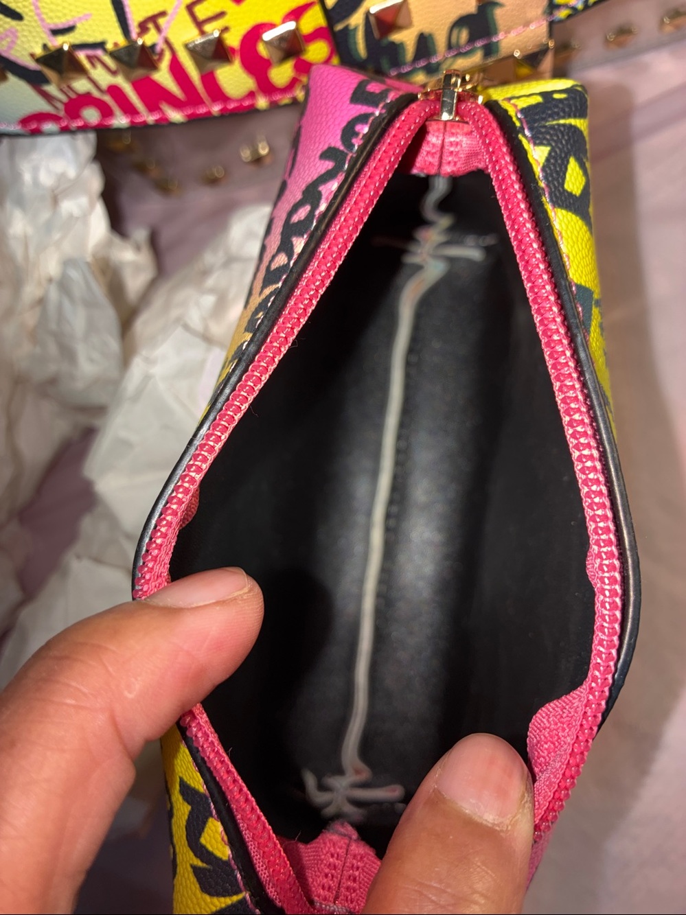 Vibrant Graffiti Zip Pouch with Gold Stud Detail - Picture 9 of 9